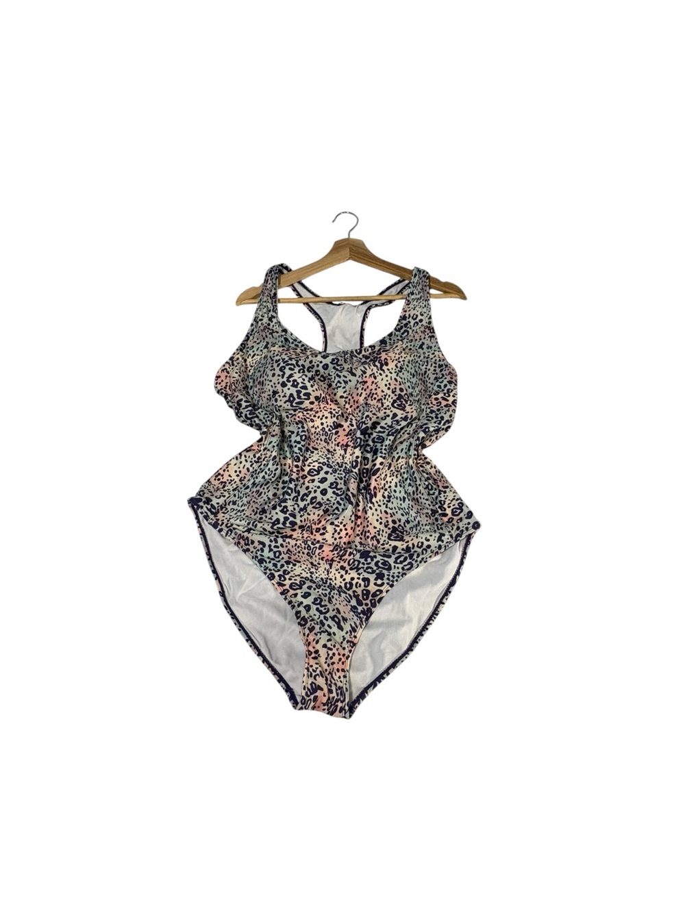 Nicole Miller Studio 2X One Piece Swim Suit Leopard Print Racerback Plus Size